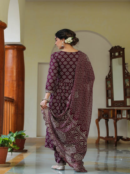 Claret Embroidered Rayon Suit Set