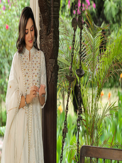 White Embroidered Cotton Suit Set