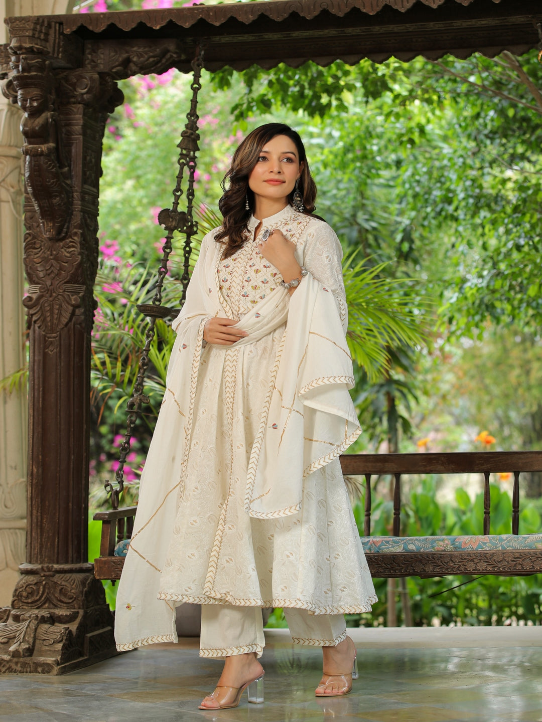 White Embroidered Cotton Suit Set