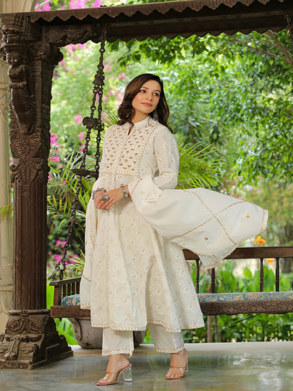 White Embroidered Cotton Suit Set