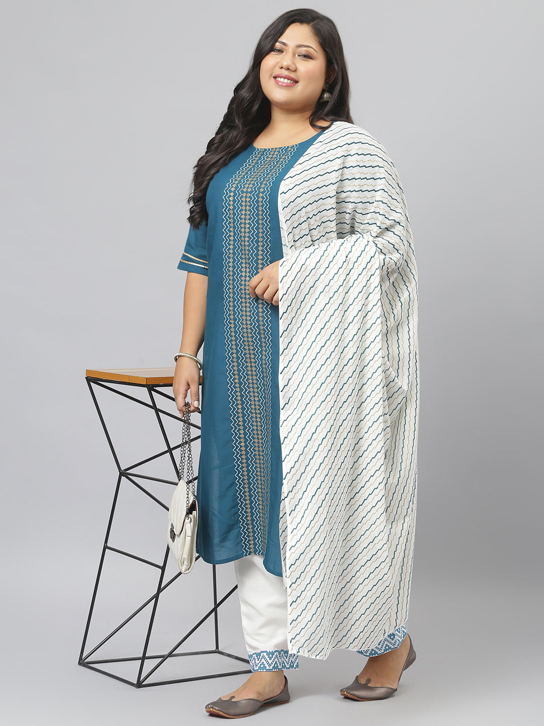 Women Printed Cotton Straight Kurta Pant Dupatta Set