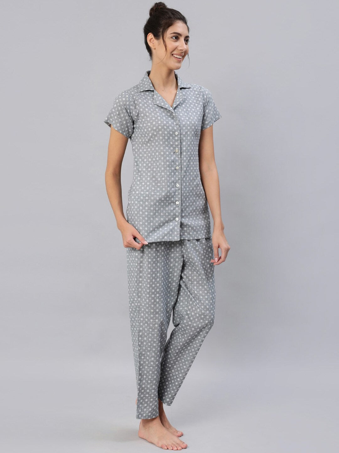 Women Grey Printed Night Suit Set