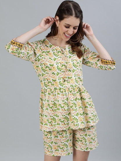 Women Yellow Floral Printed Night suit