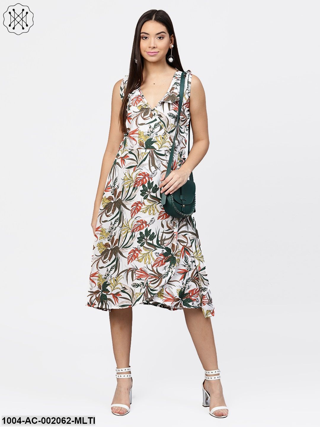 Multi Printed Sleeveless V-Neck Short A-Line Dress