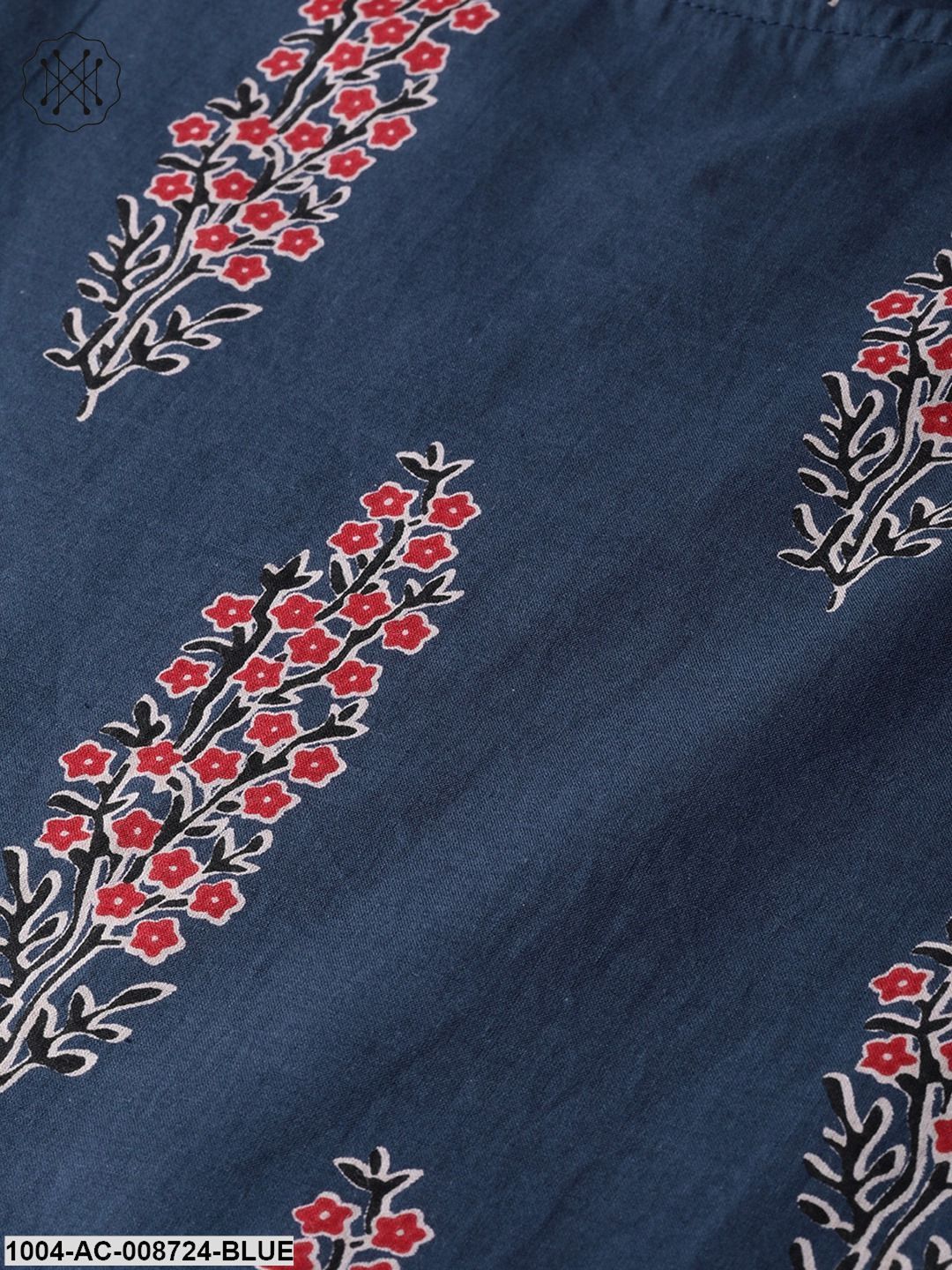 Cobalt Blue & red printed floral maxi dress Round neck & half sleeves