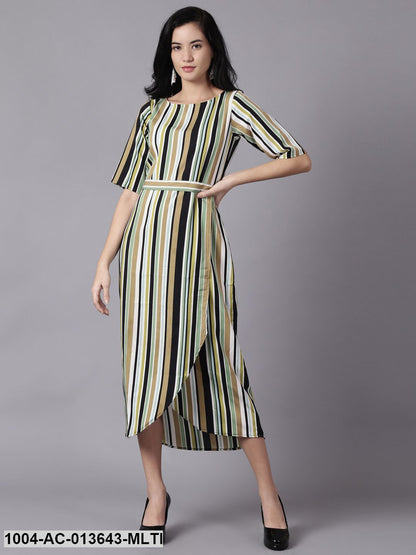 Multi Striped Striped Round Neck A-Line Dress