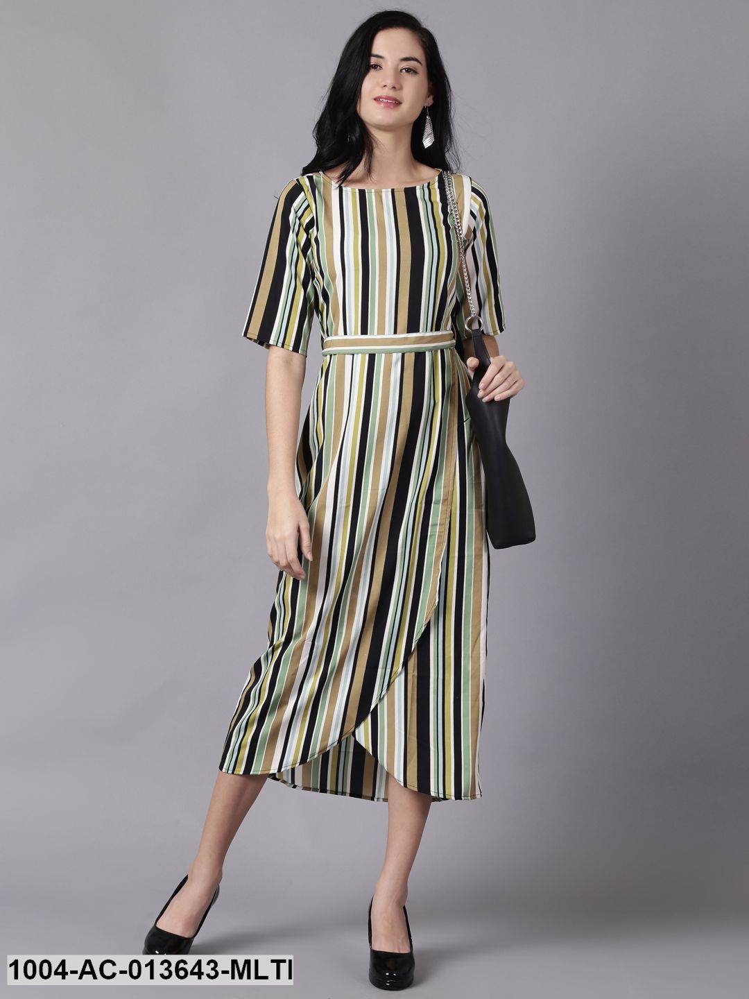 Multi Striped Striped Round Neck A-Line Dress