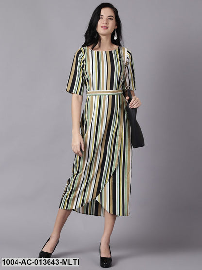 Multi Striped Striped Round Neck A-Line Dress