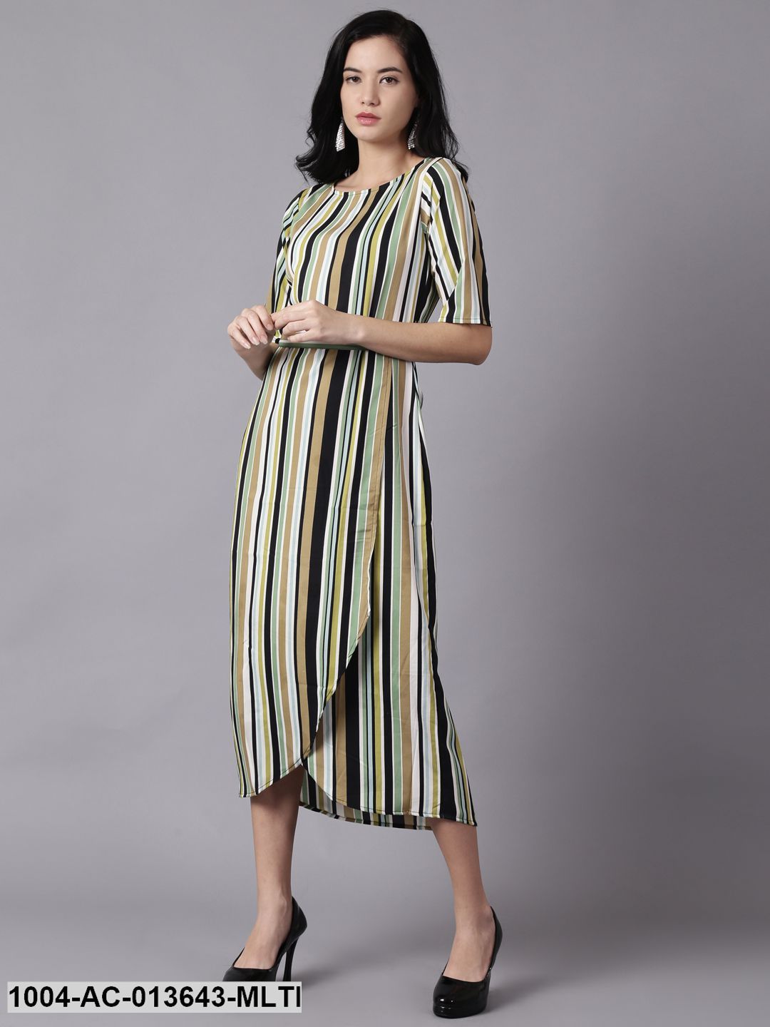 Multi Striped Striped Round Neck A-Line Dress