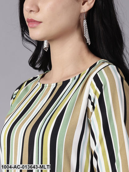 Multi Striped Striped Round Neck A-Line Dress