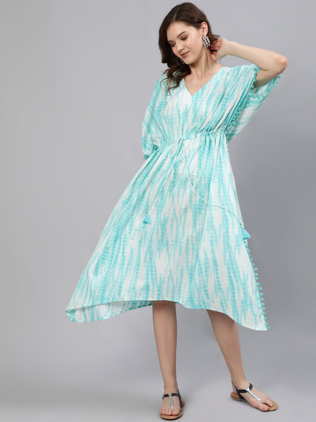 Women Blue Tie-Dye Printed Kaftan Dress