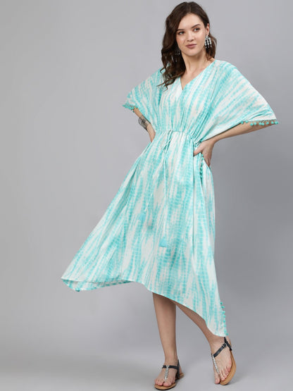 Women Blue Tie-Dye Printed Kaftan Dress