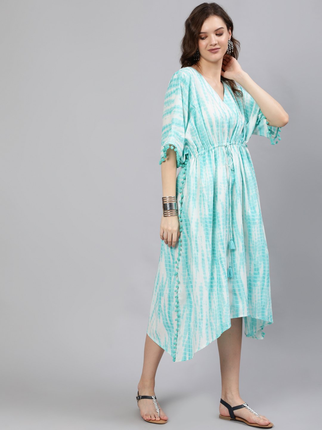 Women Blue Tie-Dye Printed Kaftan Dress