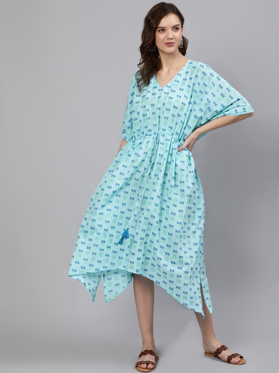 Women Blue Printed Kaftan Dress