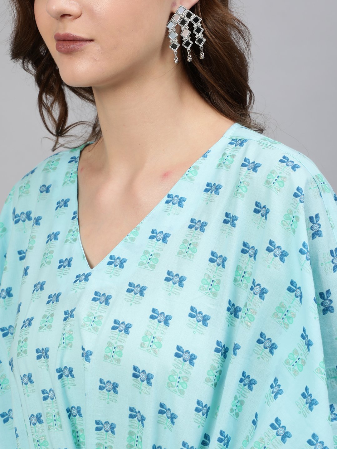 Women Blue Printed Kaftan Dress