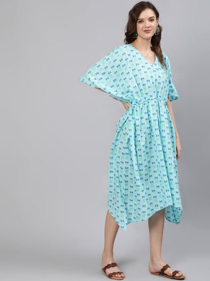 Women Blue Printed Kaftan Dress