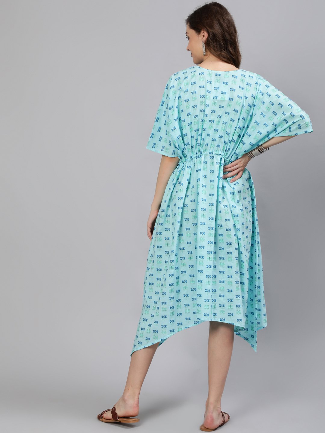 Women Blue Printed Kaftan Dress