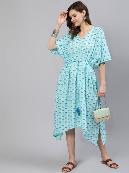 Women Blue Printed Kaftan Dress