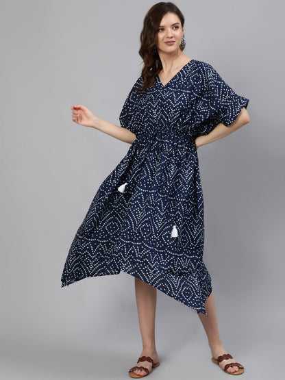 Women Navy Blue Printed Kaftan Dress