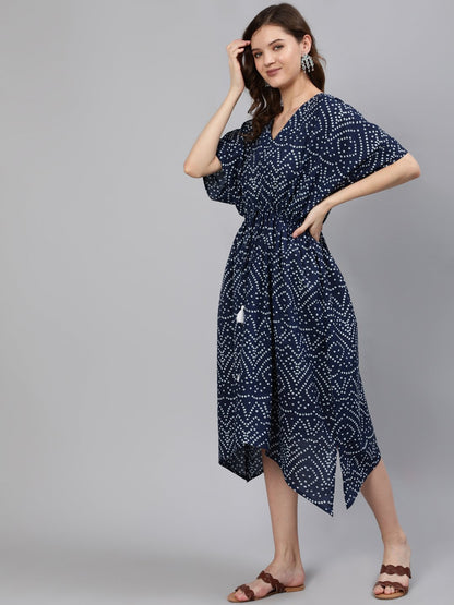 Women Navy Blue Printed Kaftan Dress