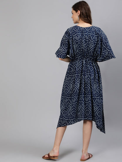 Women Navy Blue Printed Kaftan Dress