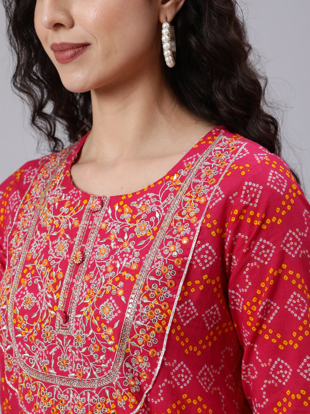 Pink Embroidered Flared Dress With Tesals Details