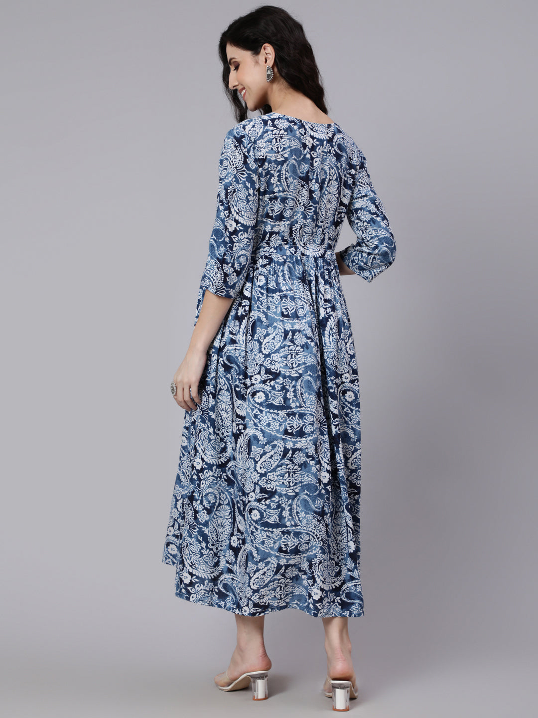 Blue Ethinc Printed Flared Maternity Dress