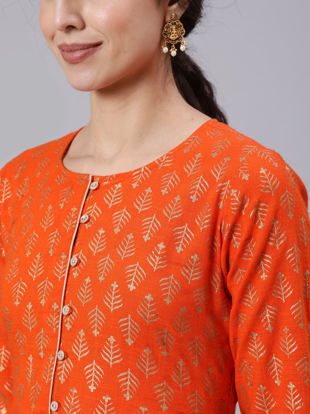 Orange Ethnic Printed Gathered Dress