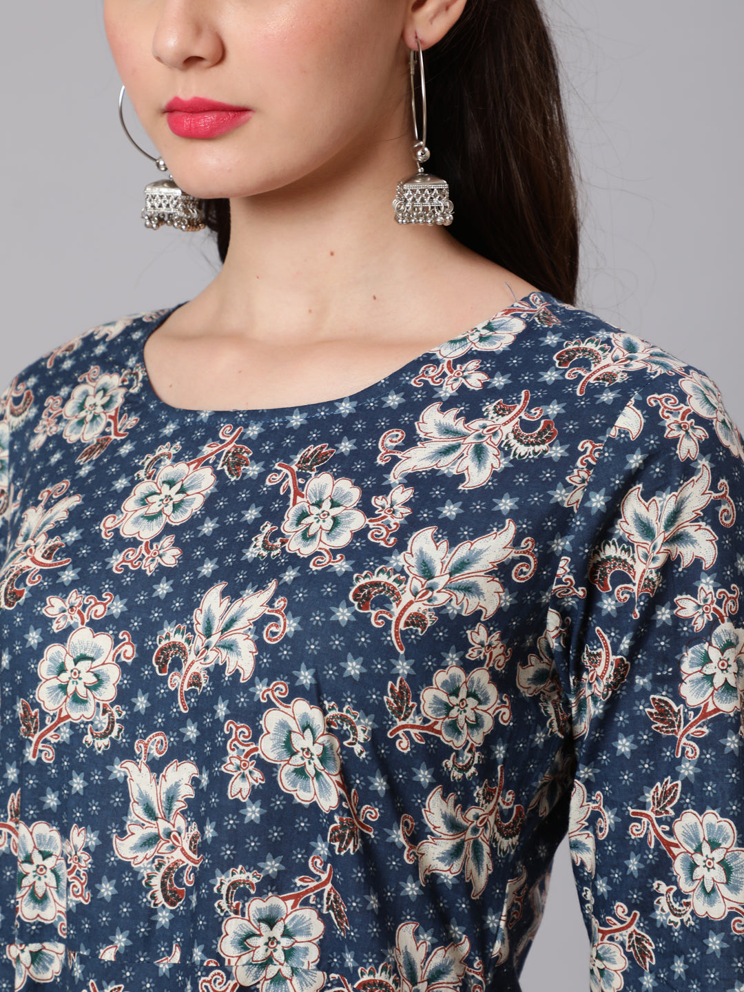 Blue Floral Printed Flared Dress