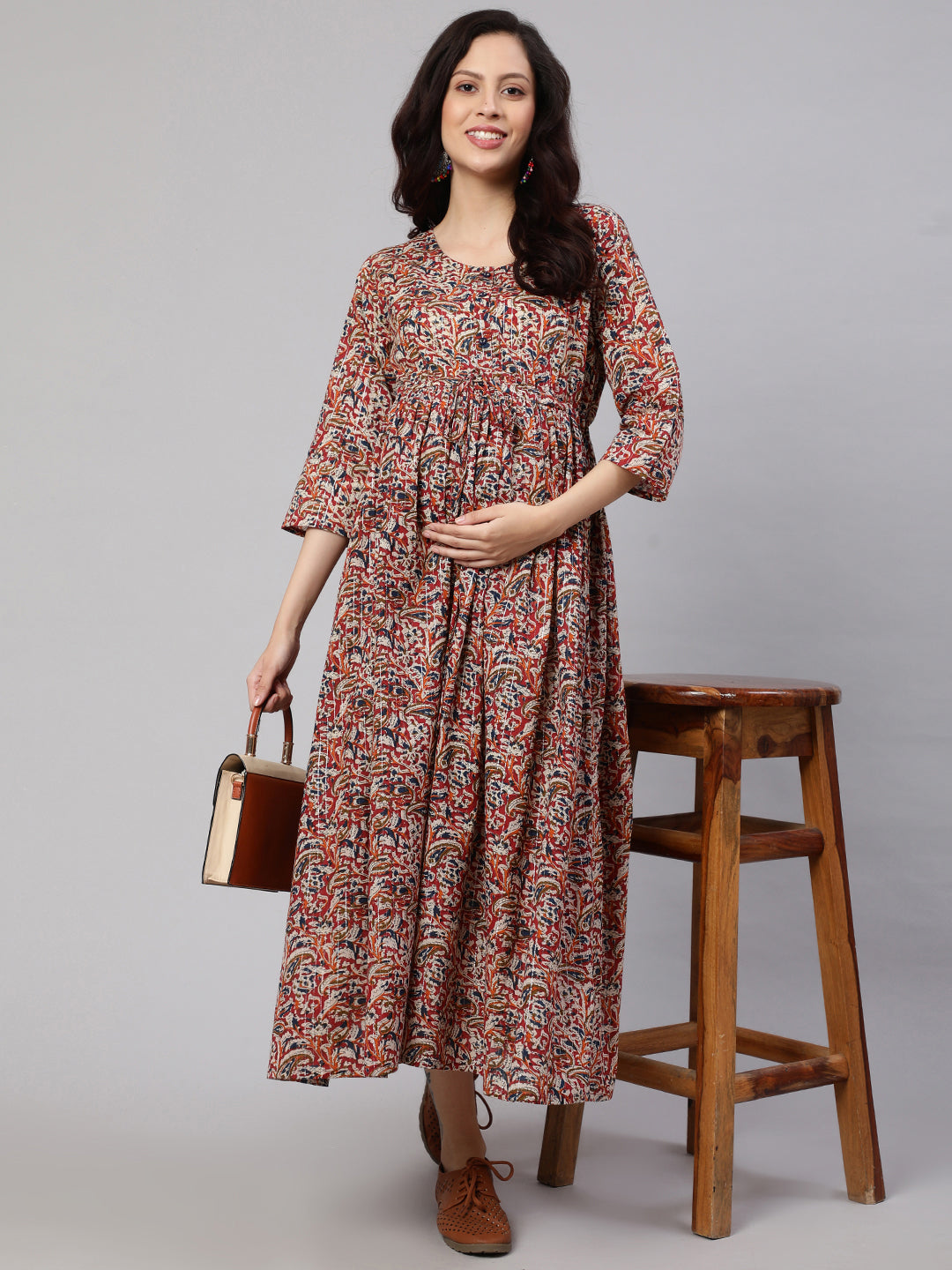 Women Multi Printed Flared Maternity Dress