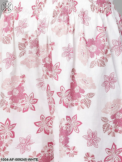 Women Pink & White Straight Floral Printed Kurta And Palazzos Set