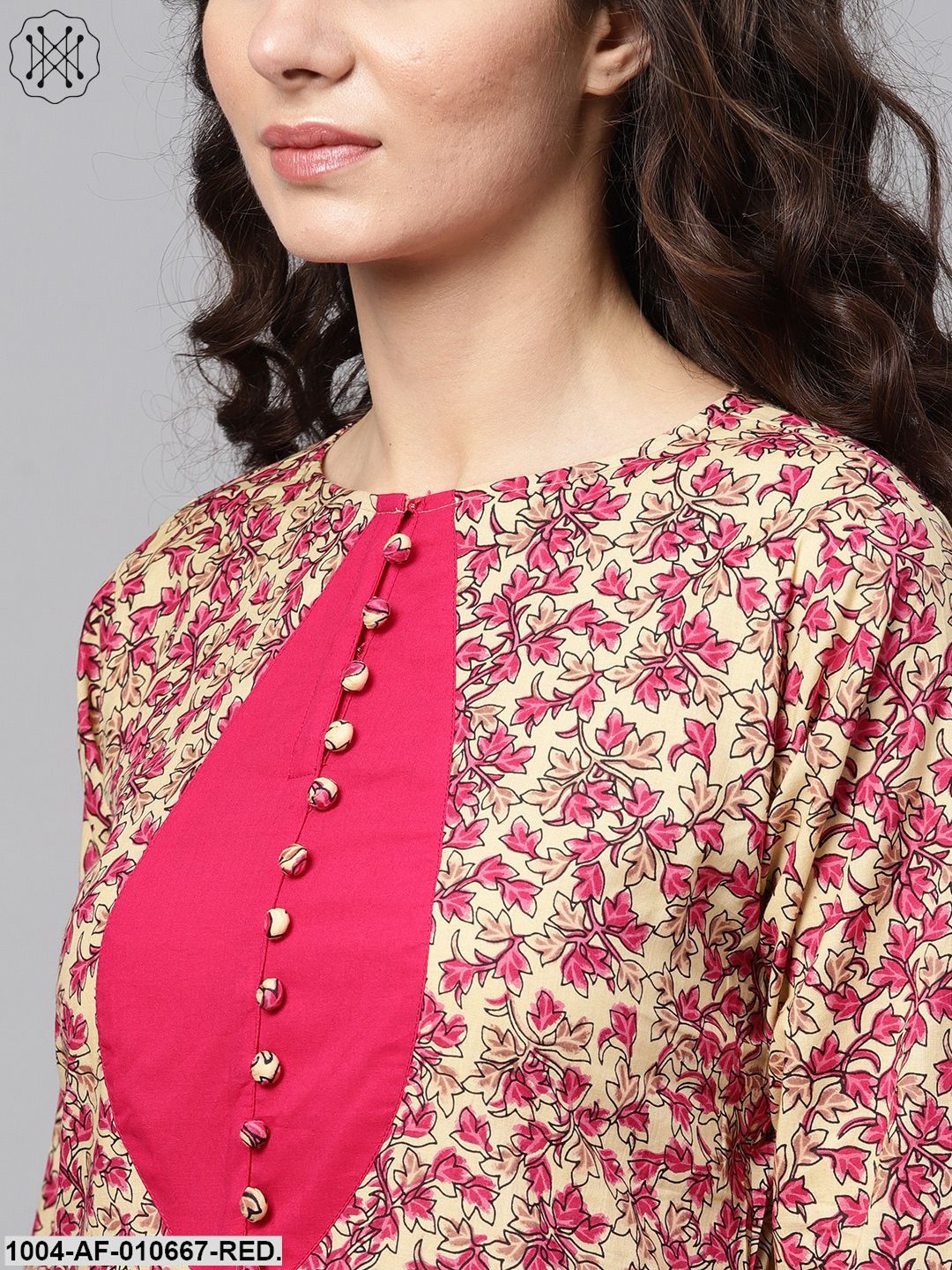 Women Red Short Sleeves Round Neck Straight Pure Cotton Kurta And Palazzos With Dupatta Set