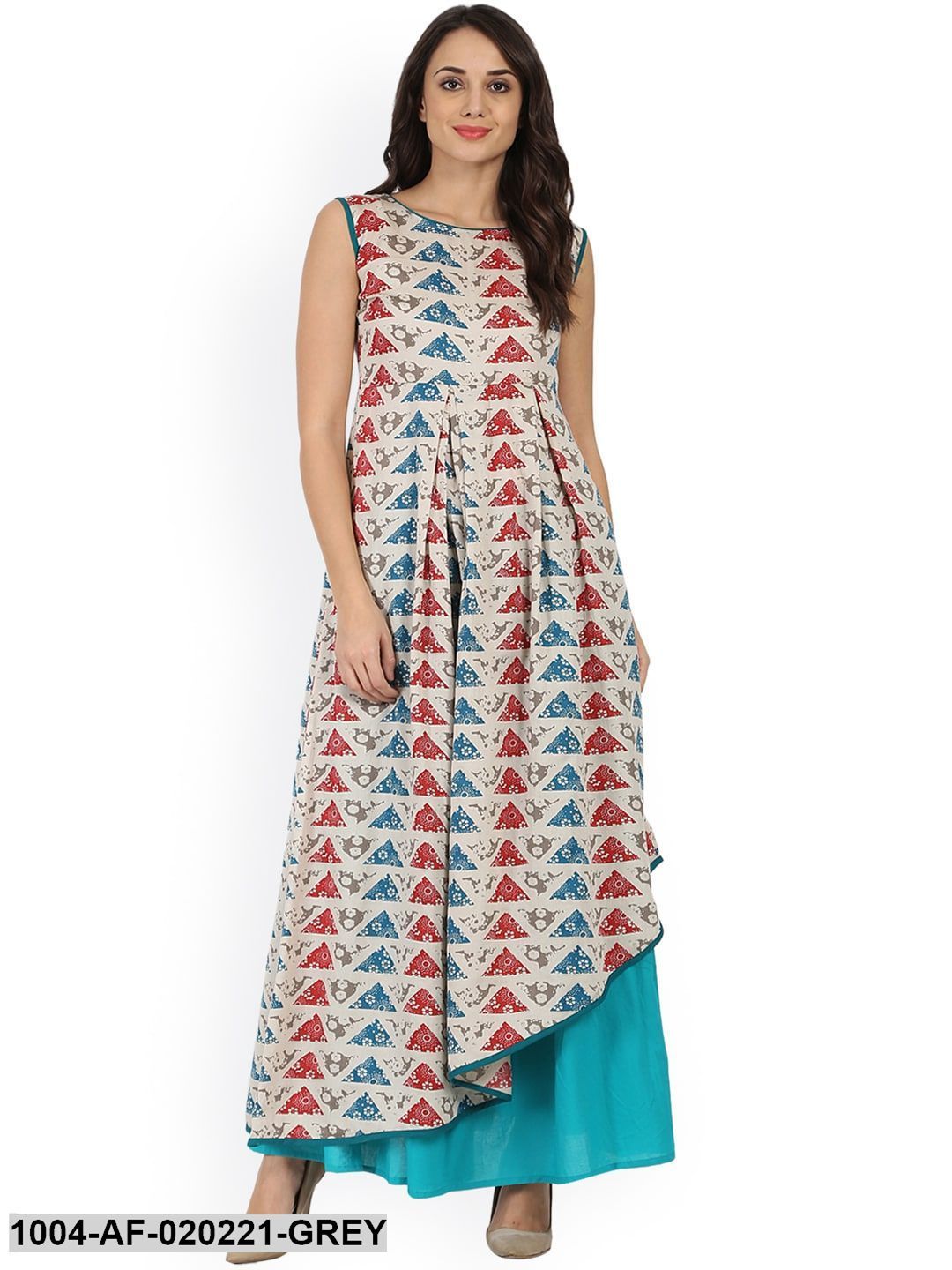 Grey & Blue Printed Kurta with Palazzos