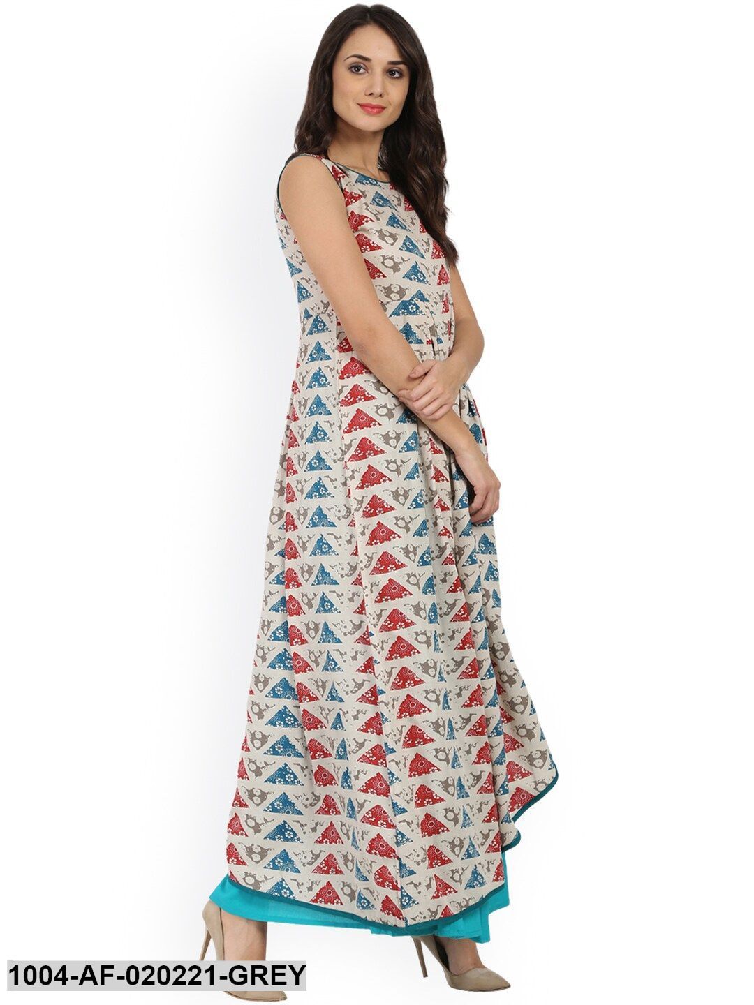 Grey & Blue Printed Kurta with Palazzos