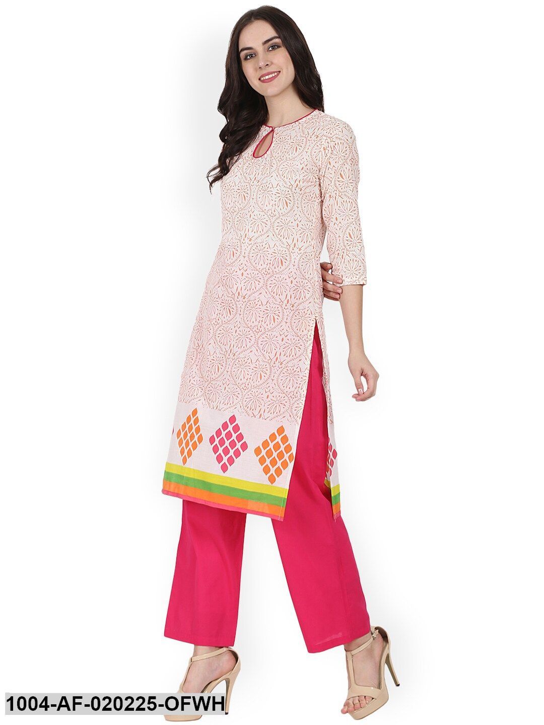 Off-White & Pink Printed Kurta with Palazzos