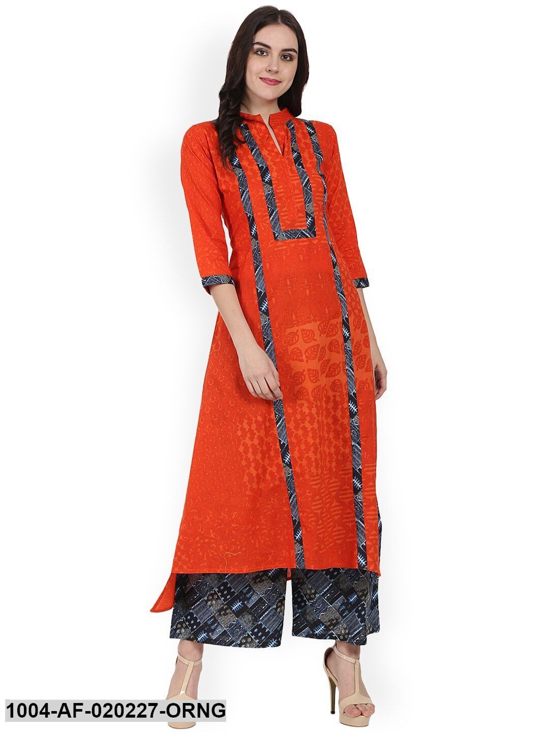 Orange & Black Printed Kurta with Palazzos