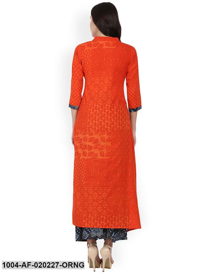 Orange & Black Printed Kurta with Palazzos