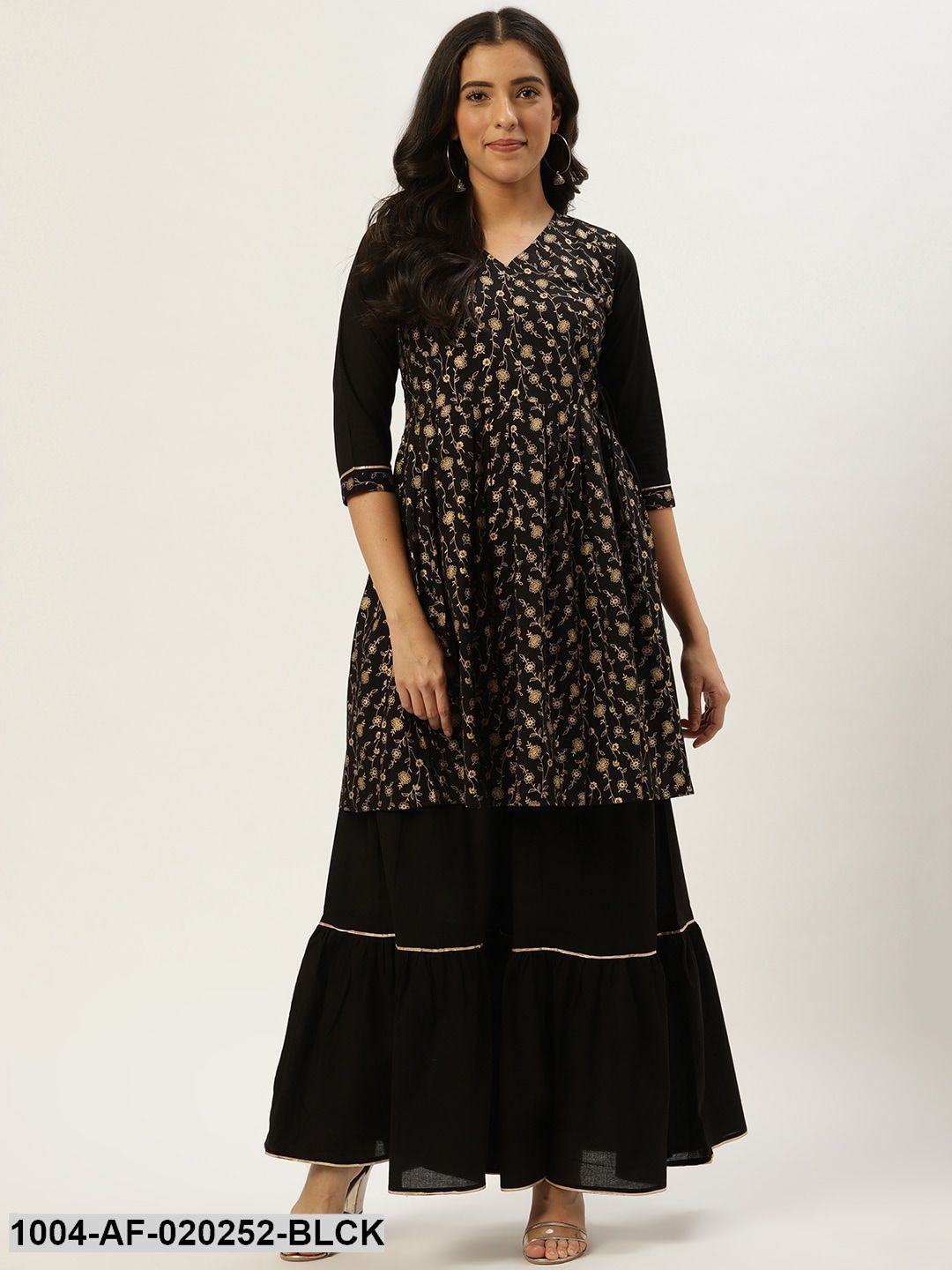 Black & Goldend Printed Kurta with Sharara