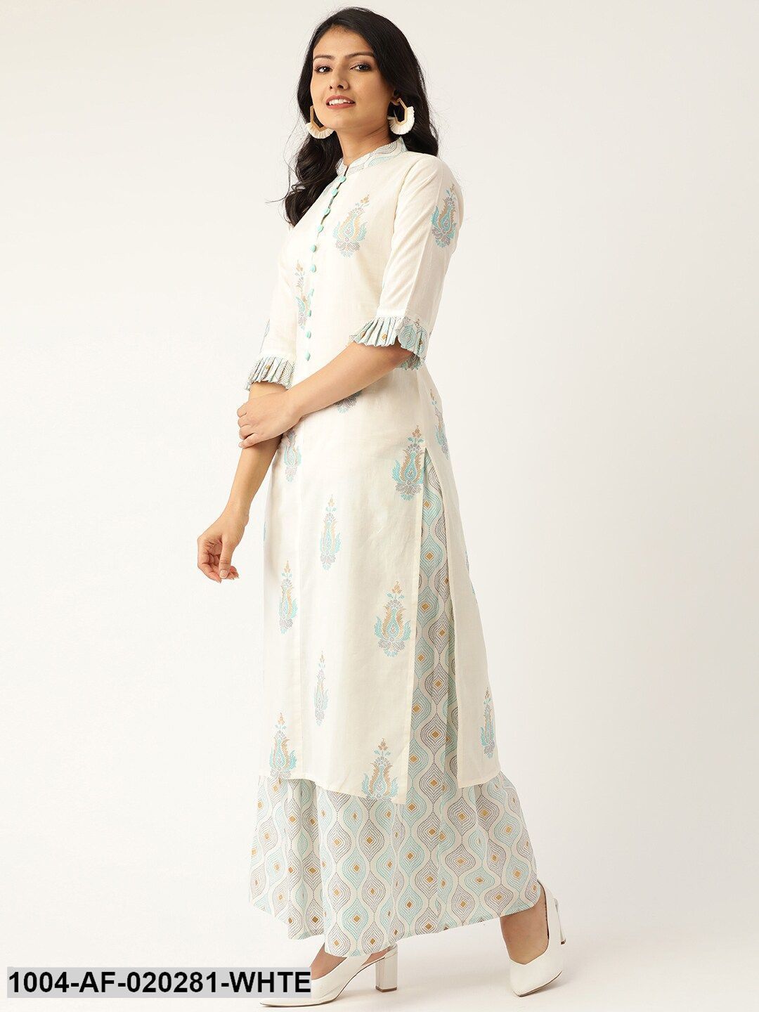 White & Grey Printed Kurta with Palazzos