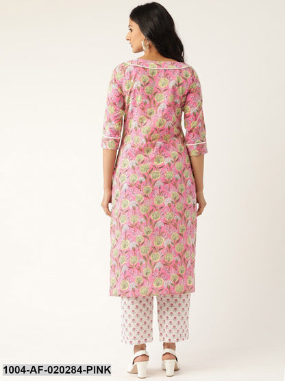 Pink & White Printed Kurta with Palazzos