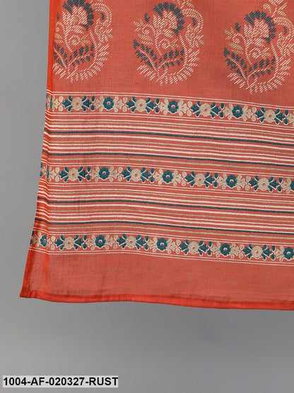 Rust Printed Kurta with Trousers & Dupatta