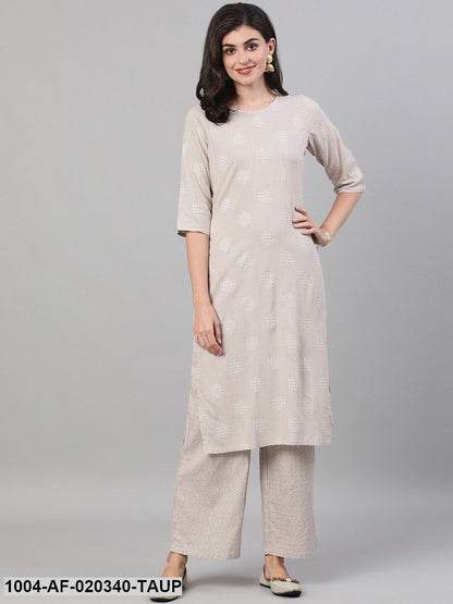 Taupe Printed Kurta with Palazzos