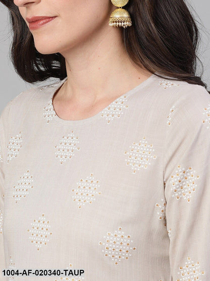 Taupe Printed Kurta with Palazzos