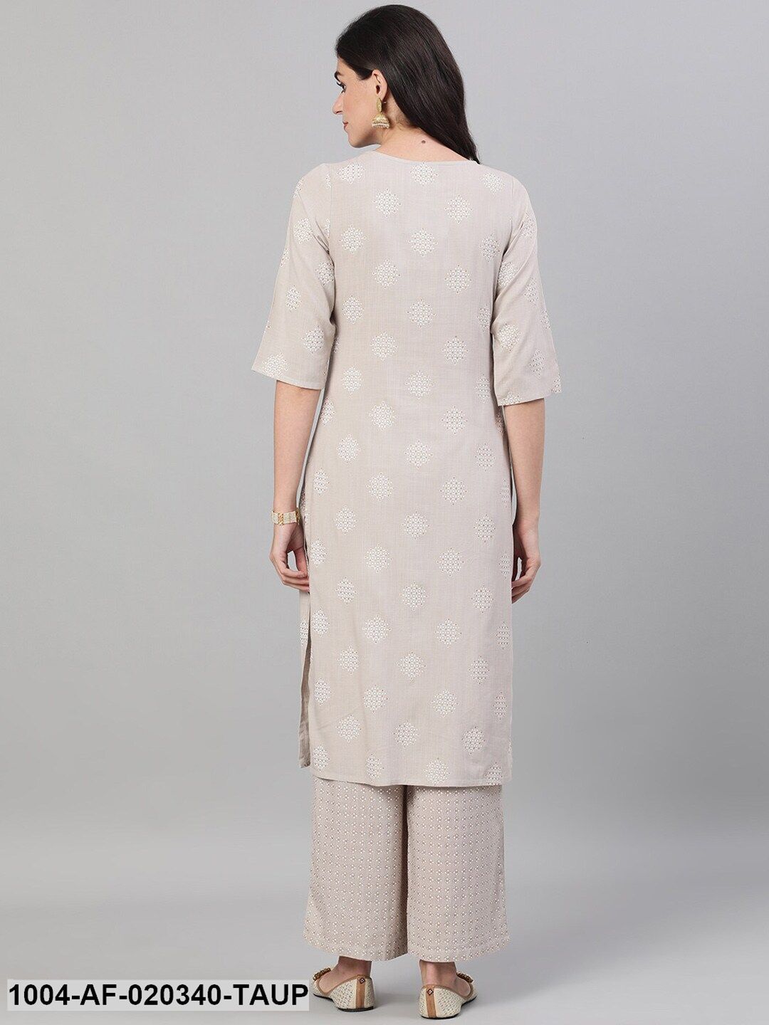 Taupe Printed Kurta with Palazzos