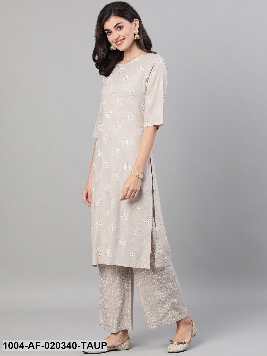 Taupe Printed Kurta with Palazzos