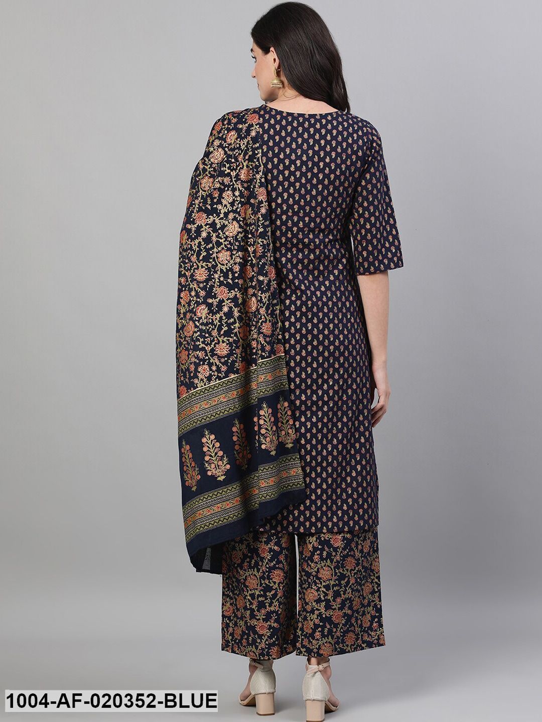 Blue Printed Kurta with Palazzos & Dupatta