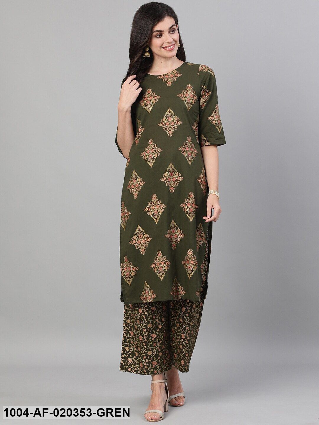 Green Printed Kurta with Palazzos