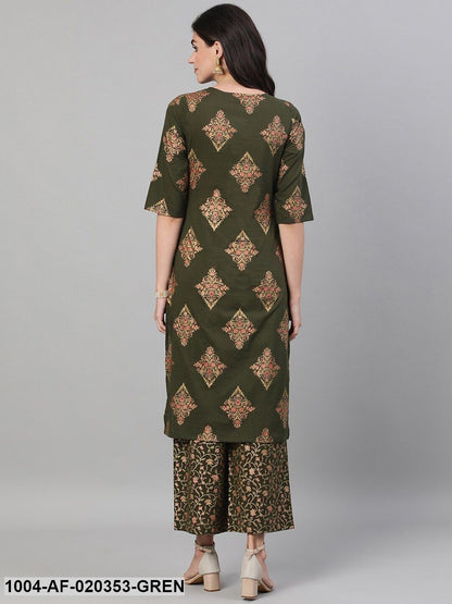 Green Printed Kurta with Palazzos