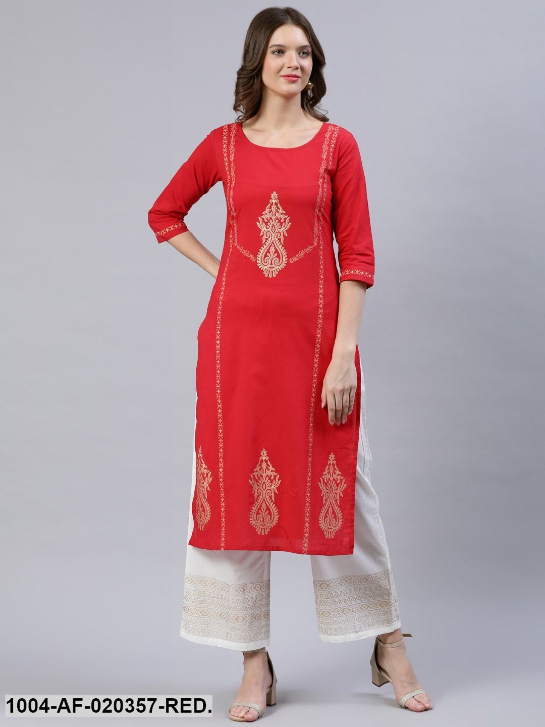 Red & Yellow Printed Kurta with Palazzos