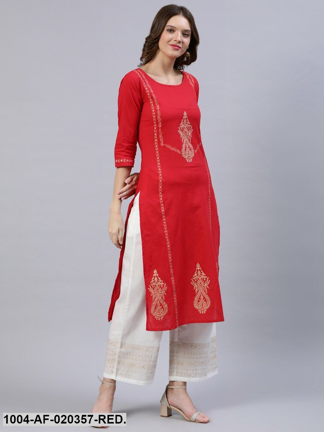 Red & Yellow Printed Kurta with Palazzos